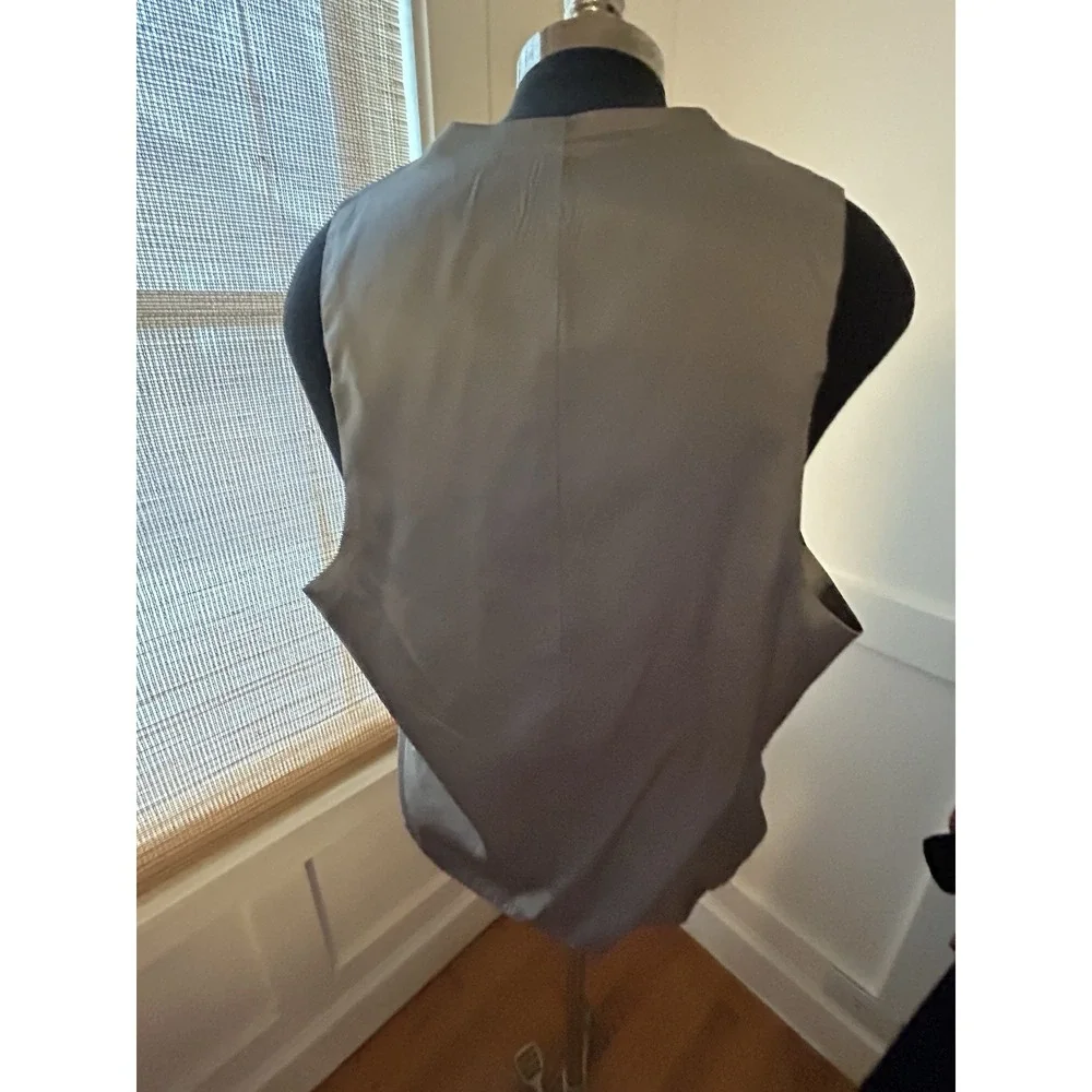 Vtg 70s VEST Gray Blue Wool Shadow Plaid 5 Button Waistcoat 42